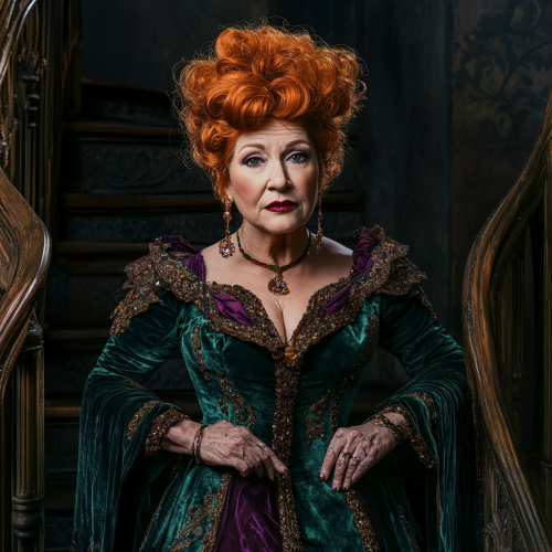 Mature woman resembling Bette Midler in Rococo style.