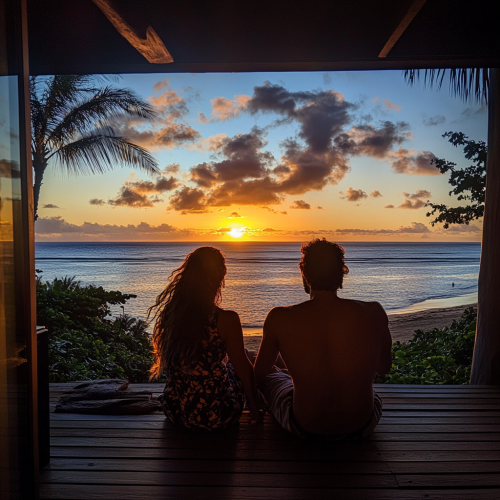 Me and my wife watching sunset on beach Me and my wife watching sunset on beach