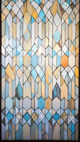 Medieval and modern stained glass with geometric shapes.