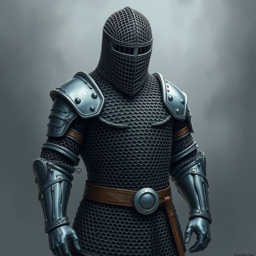 Medieval armor made of metal rings, drawing style.