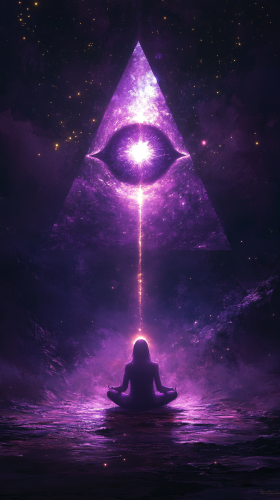 Meditating Figure Connected to All-Seeing Cosmic Eye