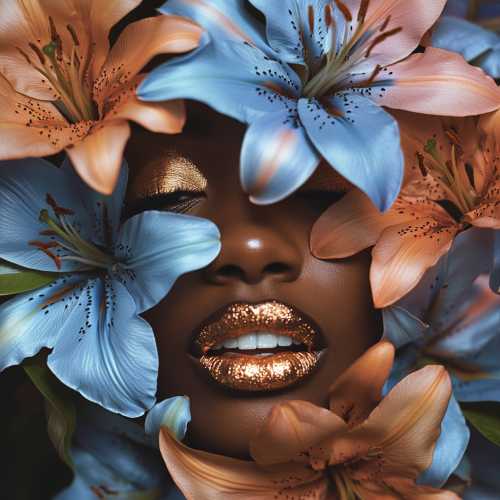 Melanated Girl with Grillz and Lily Mask