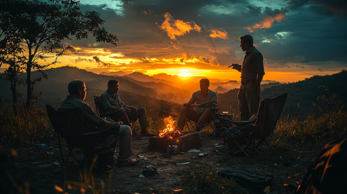Men Sharing Stories Amidst Nicaragua's Mountain Sunset