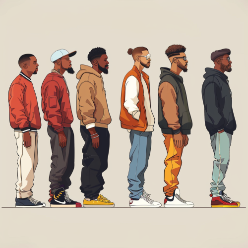 Men in Line in 90s Cartoon Style