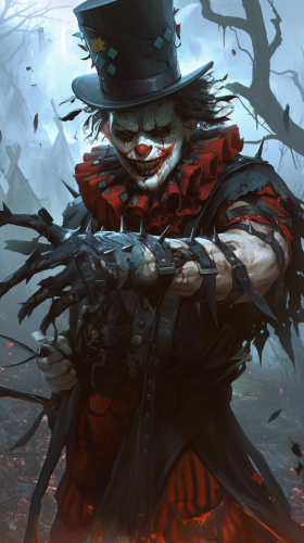 Menacing Clown in Dark, Spooky Forest Illustration Menacing Clown in Dark, Spooky Forest Illustration