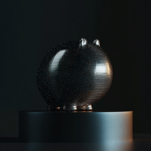 Metallic 8-bit hippo on sleek pedestal