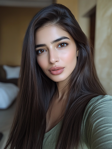 Middle-Eastern woman in her thirties taking selfie