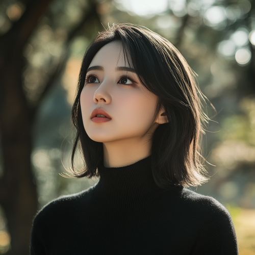 Middle-aged Chinese woman poses in park