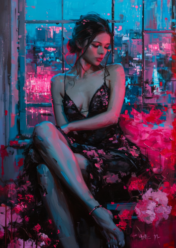 beautiful-woman-summer-dress-posing-couch-windowed-cityscape