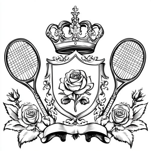Minimalist Vector Coat of Arms: Rose, Crown, Tennis Rackets