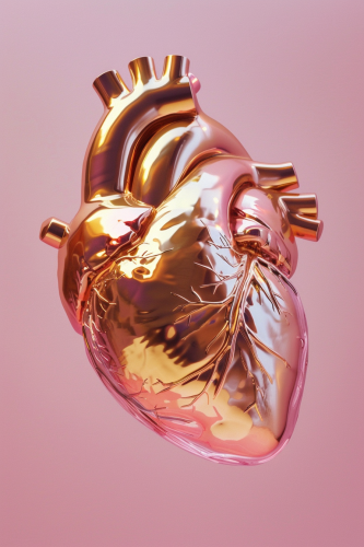 Minimalist artificial human heart on blank background, 2:3 ratio