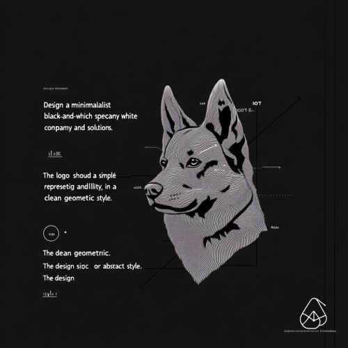 Minimalist black-and-white logo for IoT company. Incorporate sleek dog, convey innovation and technology.