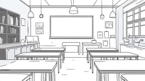 Minimalist black and white school illustration