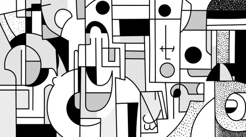 Minimalist black geometric shapes in abstract 2D design