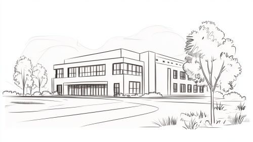 Minimalist black ink school drawing in flat style