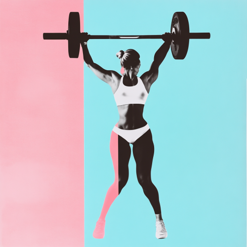 Minimalist pop art inspired collage of female weightlifter. Minimalist pop art inspired collage of female weightlifter.