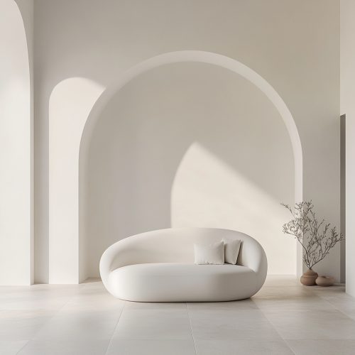 Minimalist room with white sofa exudes sophistication