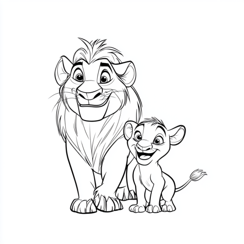 Minimalistic Lion King coloring page with Timon and Pumbaa