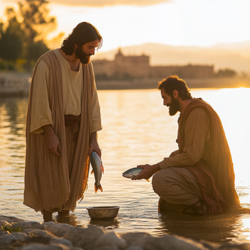 Miraculous moment captured: Peter retrieves coin from fish.
