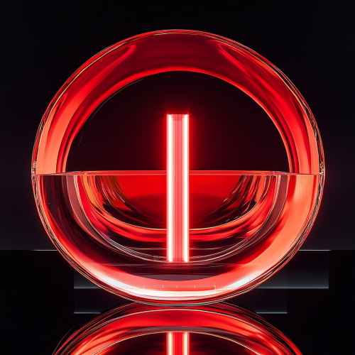 Mirrored glass sculpture with red neon tube - A Stunning Visual Treat