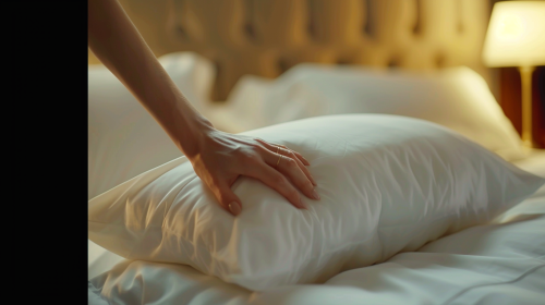 Model's Hands Arrange Premium Pillow