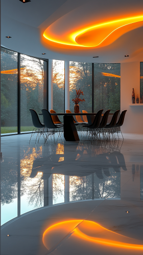 Modern Dining Room with Black Table and Chairs