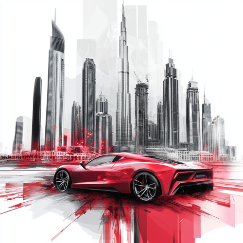 Modern Dubai Theme: Red and White Sports Car