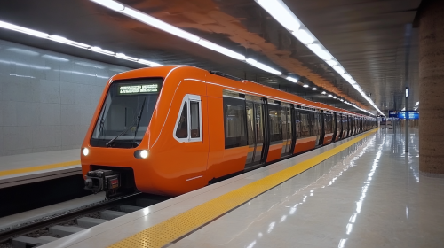 Modern Metro Station with Yellow Line and Marble Finishes