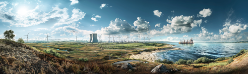 Modern energy landscape: Three interconnected sections harmoniously depicted.