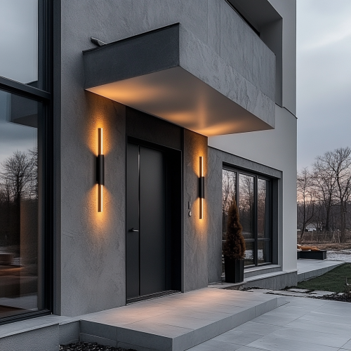 Modern indoor wall lights against dark night sky