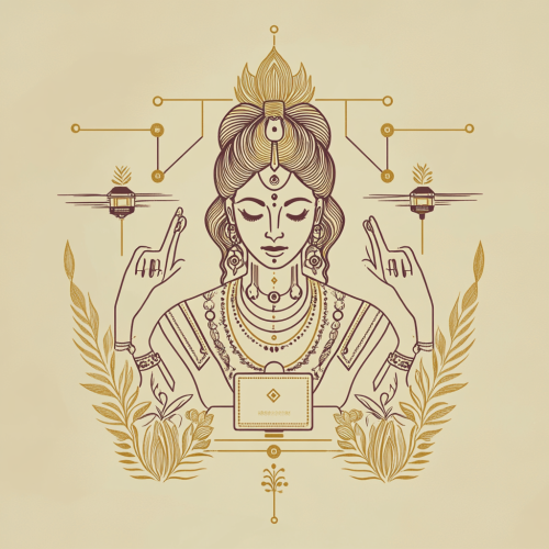 Modern logo of goddess Demeter with tech tools. Modern logo of goddess Demeter with tech tools.