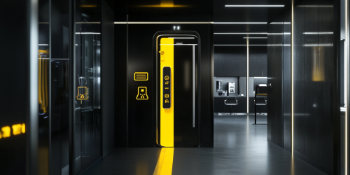 Modern tech office door with push and pull signs