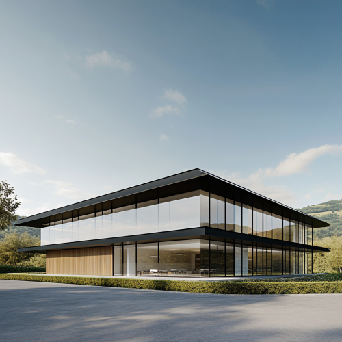 Modern two-level building in peaceful Swiss countryside