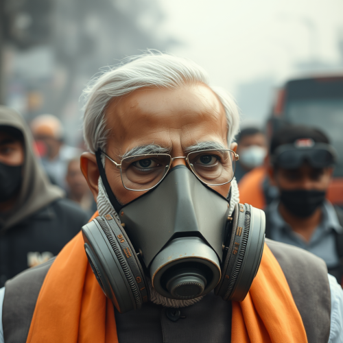 Modi Wears Gas Mask in Polluted Delhi City