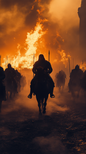 Mongol warriors conquer city in nighttime blaze