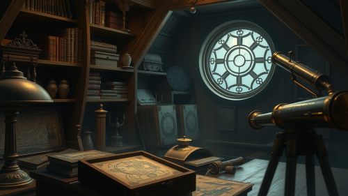 Moonlit Victorian Attic Containing Mysterious Artefacts