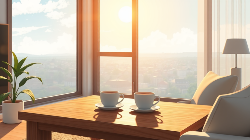 Morning Coffee View in a Modern Anime House