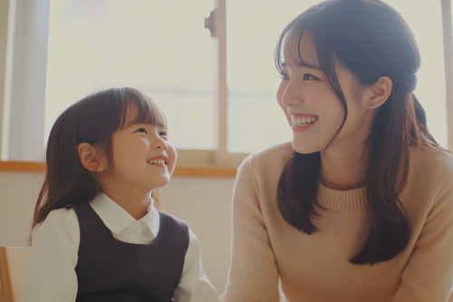 Mother and daughter in modern, cozy Western home.