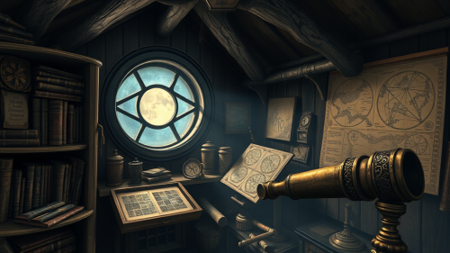 Mysterious Victorian Attic in Moody Moonlight