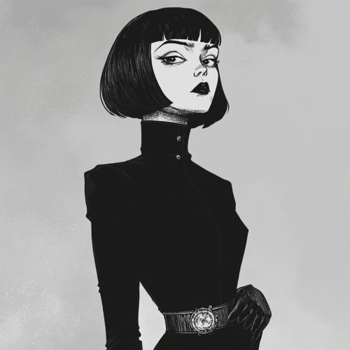 Mysterious Woman in Dark Gothic Attire Illustration