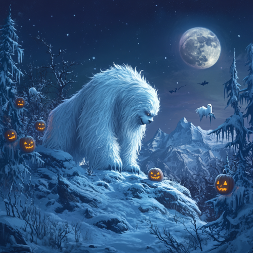 Mysterious Yeti's Halloween Night on Snowy Mountain