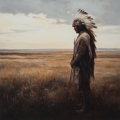 Native American Warrior Oil Painting on Great Plains