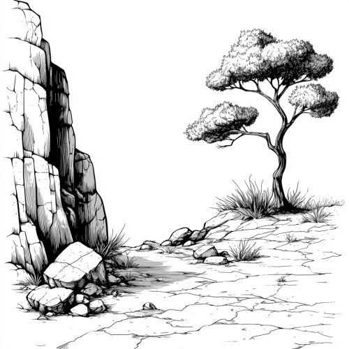 Nature coloring book: river rocks and tree