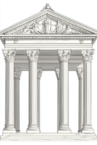 Neoclassical building with columns in black and white.