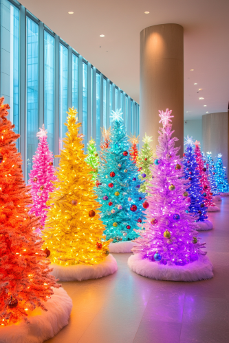 Neon Mini Christmas Trees with Colorful Ornaments