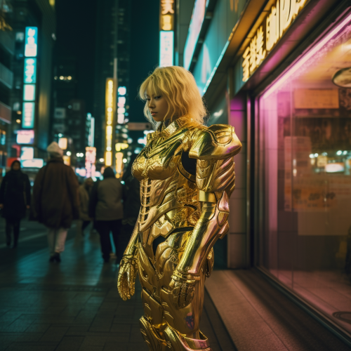 Neon Tokyo Fashion Show with Giant Mecha Warrior