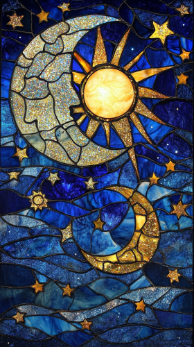 Night sky stained glass style with bold lines, shine. Night sky stained glass style with bold lines, shine.