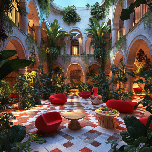 Nighttime party in Italy at Renaissance courtyard