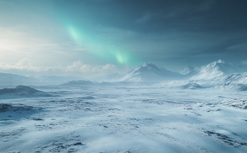 Northern Lights dance over snowy Arctic mountains