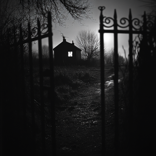 Nostalgic black and white photo of old house.